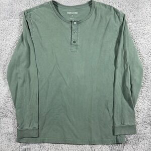 Ash & Erie Henley Shirt Mens Size M Green Long Sleeve Cotton Pinhole